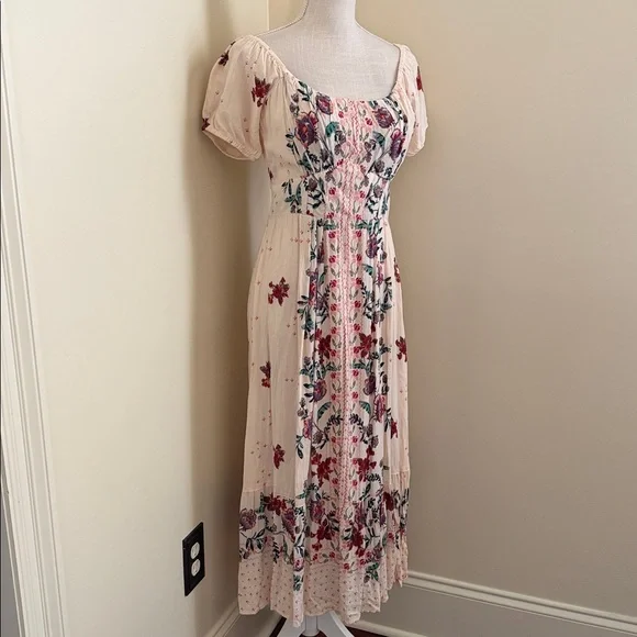 Angie Cream Floral Midi Dress - Picture 5 of 14
